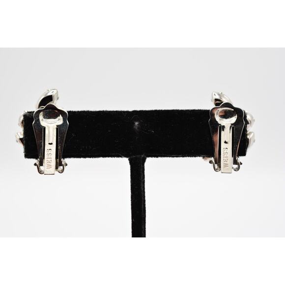 Weiss Vintage Crystal Clip On Earrings Prong Rhinestone Sparkling Signed BinAO - Picture 11 of 12